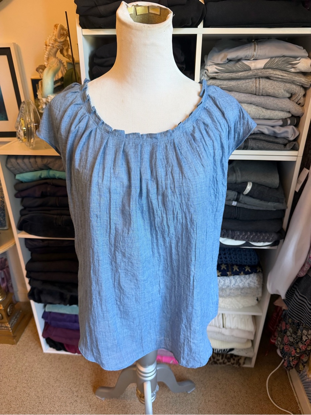 Light Blue Lauren Conrad Womens Cap-Sleeve Peasant Top
